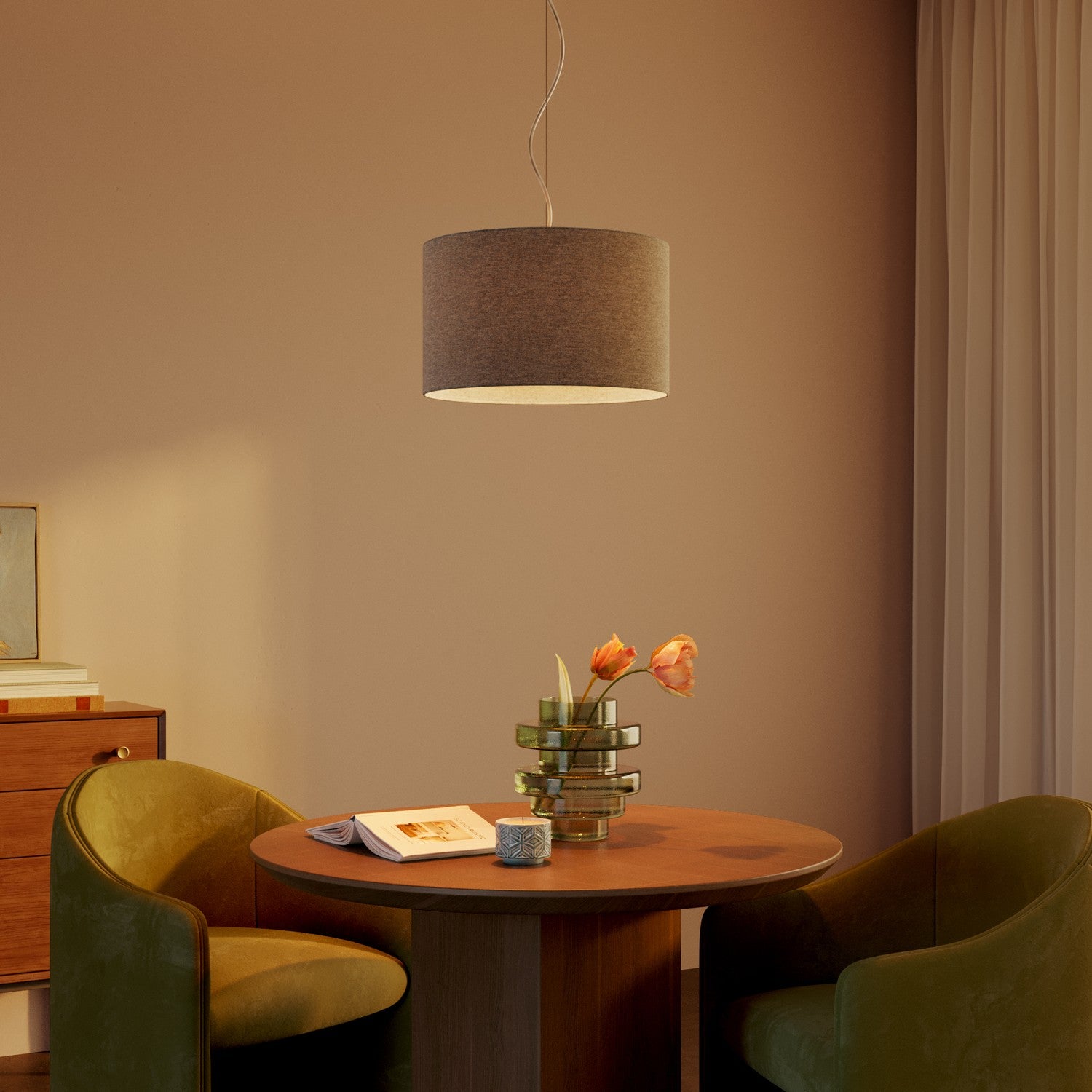 Lampada a sospensione con paralume in tessuto Cilindro Small - Made in Italy - Lana Grigio Chiaro No