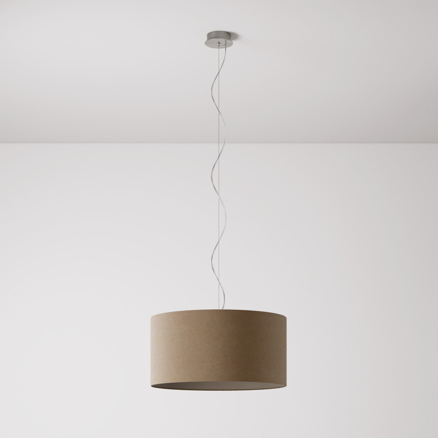 Lampada a sospensione con paralume in tessuto Cilindro Medium - Made in Italy - Lana Marrone No