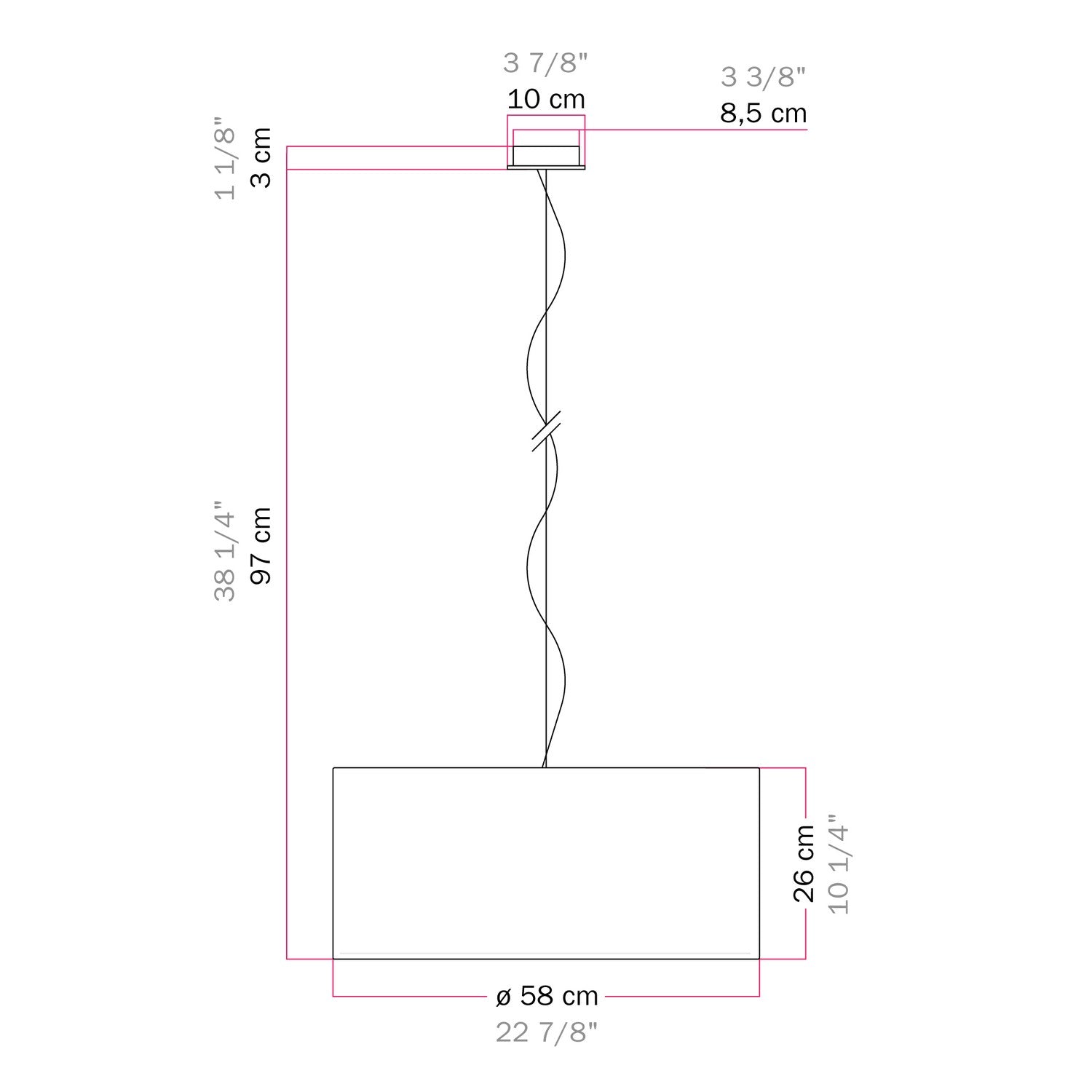 Lampada a sospensione con paralume in tessuto Cilindro Large - Made in Italy - Arenal Cenere Si