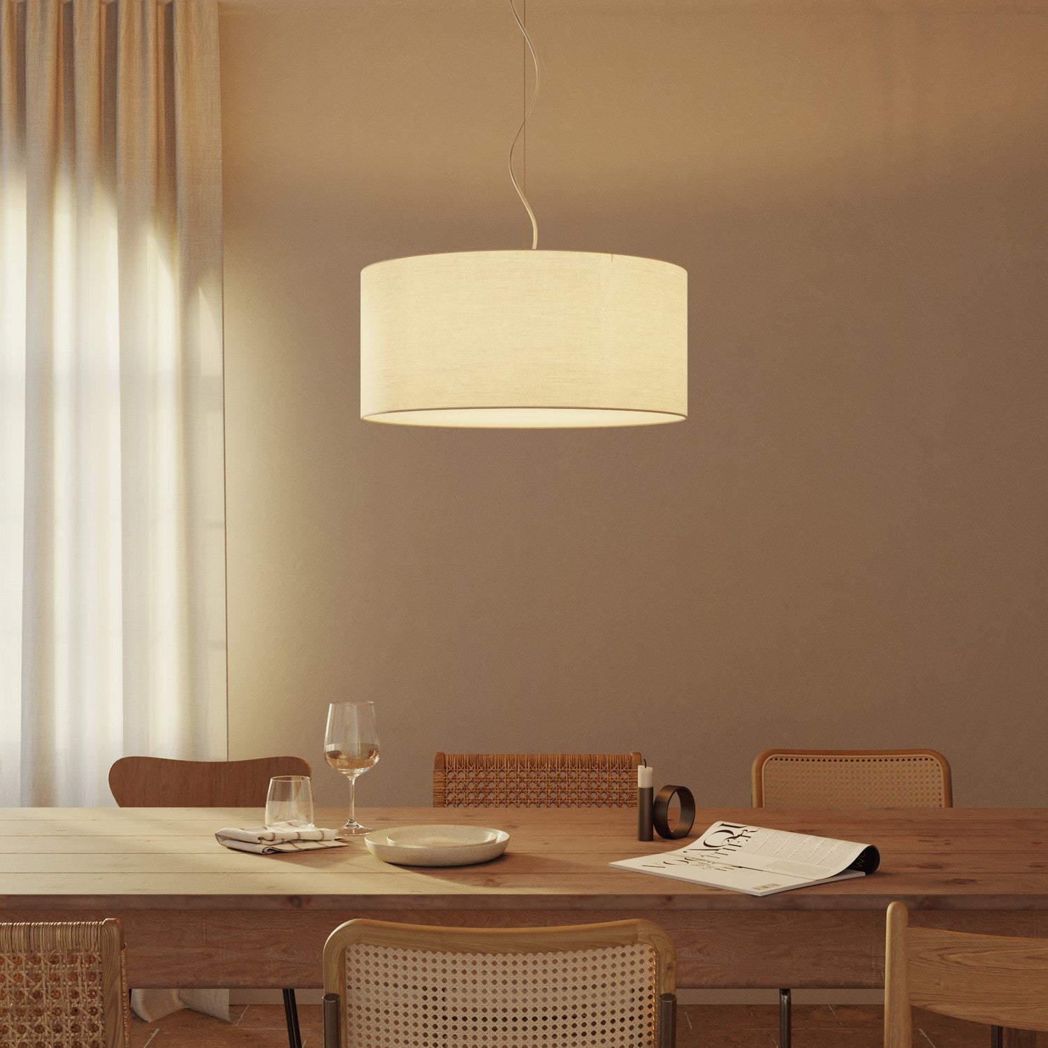 Lampada a sospensione con paralume in tessuto Cilindro Large - Made in Italy - Arenal Sabbia Si