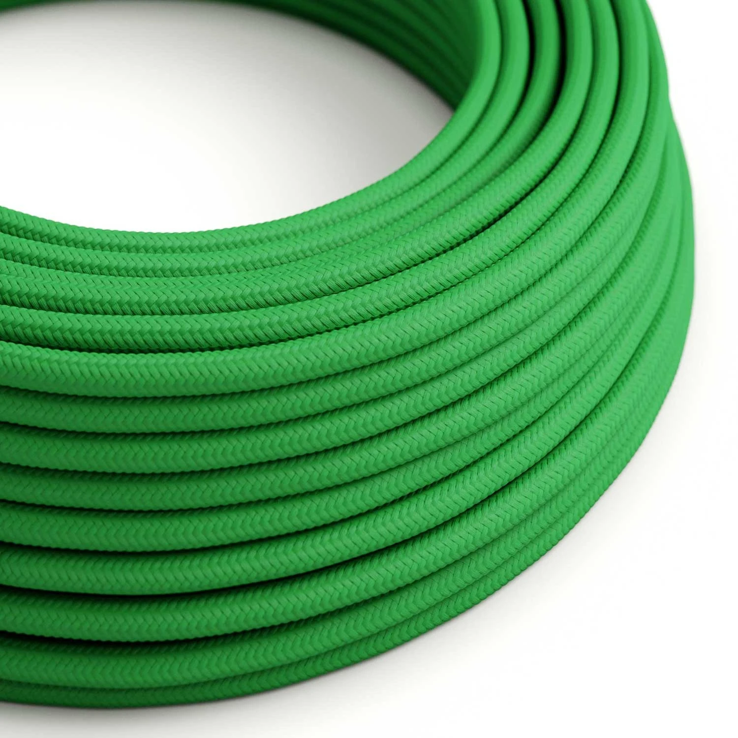 Round Electric Cable covered by Rayon solid color fabric RM06 Green