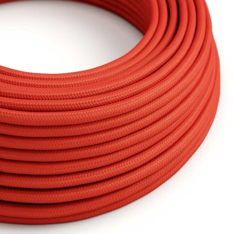 Round Electric Cable covered by Rayon solid color fabric RM09 Red