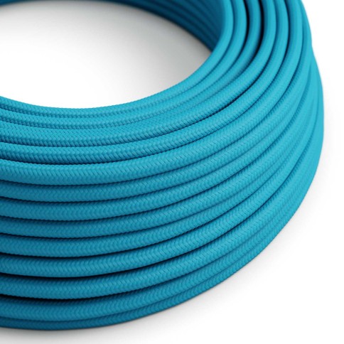 Round Electric Cable covered by Rayon solid color fabric RM11 Cyan