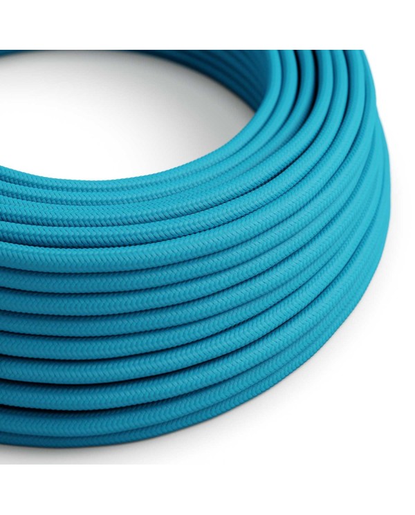 Round Electric Cable covered by Rayon solid color fabric RM11 Cyan