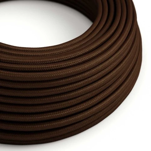 Round Electric Cable covered by Rayon solid color fabric RM13 Brown