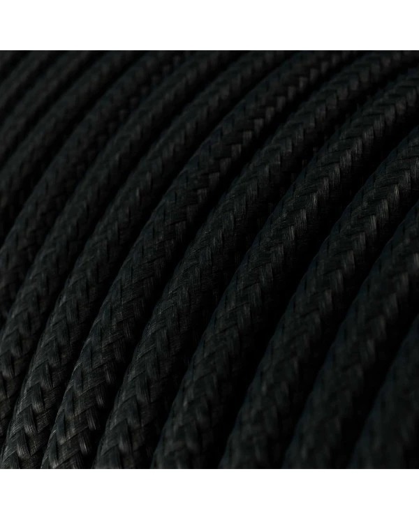 Round Electric Cable covered by Rayon solid color fabric RM04 Black