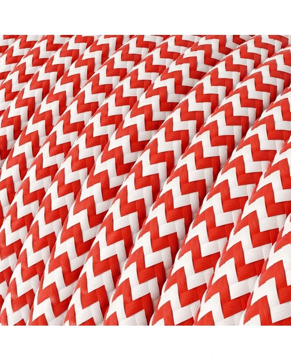 Round Electric Cable covered by Rayon fabric ZigZag RZ09 Red