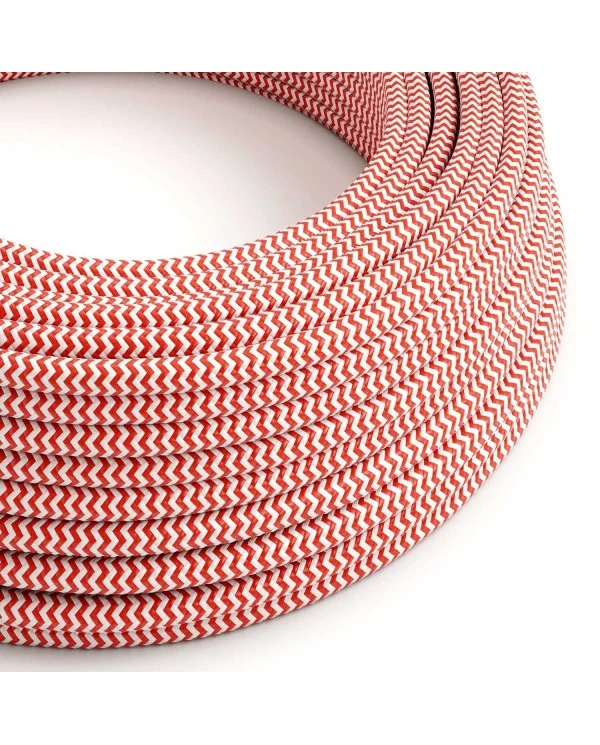 Round Electric Cable covered by Rayon fabric ZigZag RZ09 Red