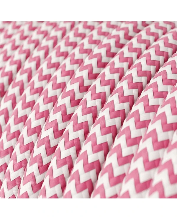 Round Electric Cable covered by Rayon fabric ZigZag RZ08 Fuchsia