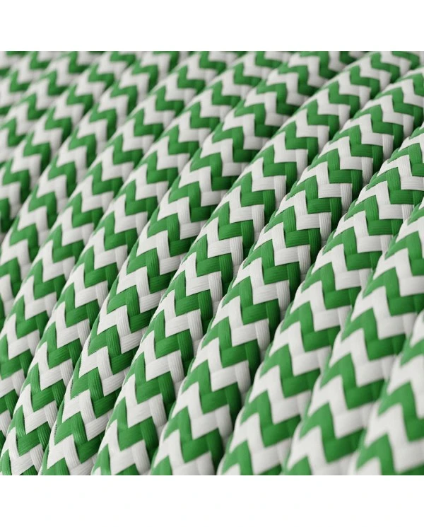 Round Electric Cable covered by Rayon fabric ZigZag RZ06 Green