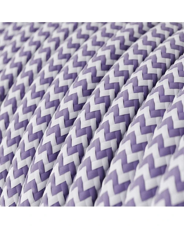 Round Electric Cable covered by Rayon fabric ZigZag RZ07 Lilac