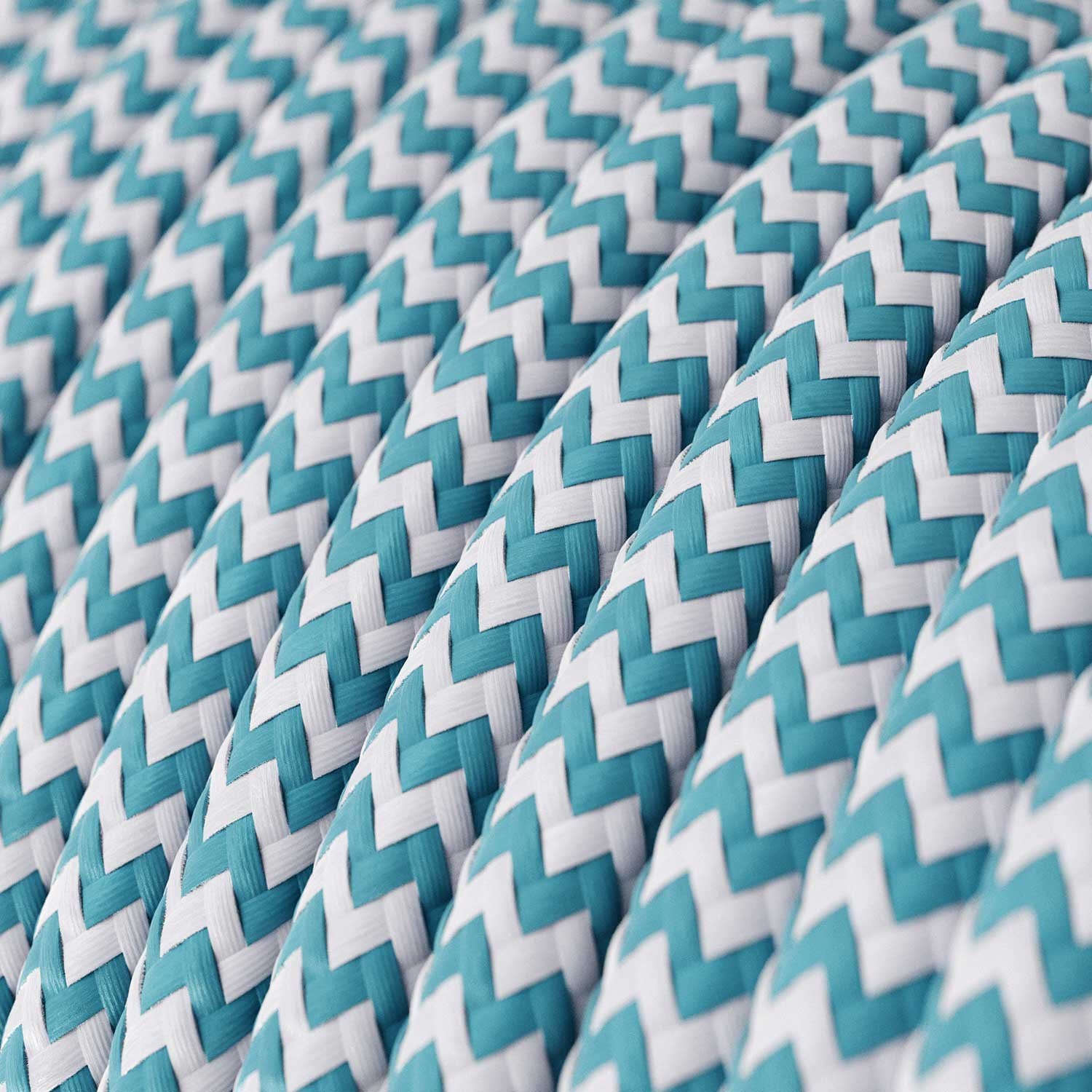Round Electric Cable covered by Rayon fabric ZigZag RZ11 Cyan
