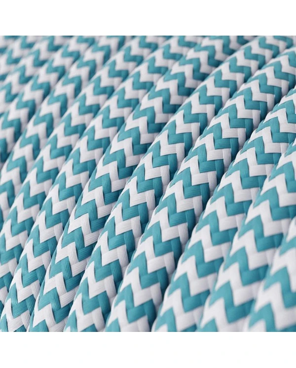 Round Electric Cable covered by Rayon fabric ZigZag RZ11 Cyan