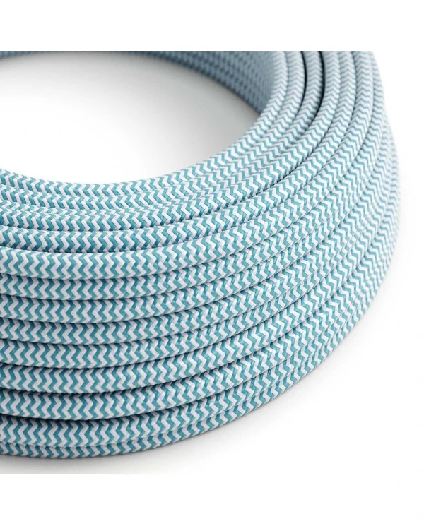 Round Electric Cable covered by Rayon fabric ZigZag RZ11 Cyan