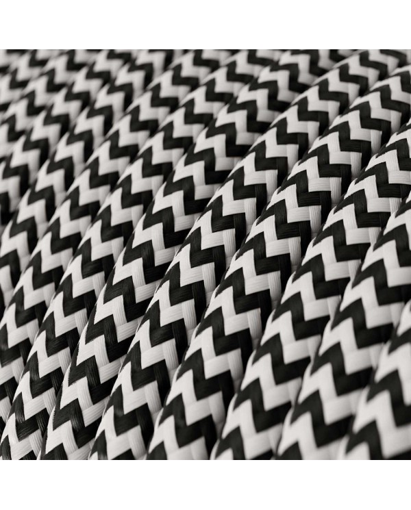 Round Electric Cable covered by Rayon fabric ZigZag RZ04 Black
