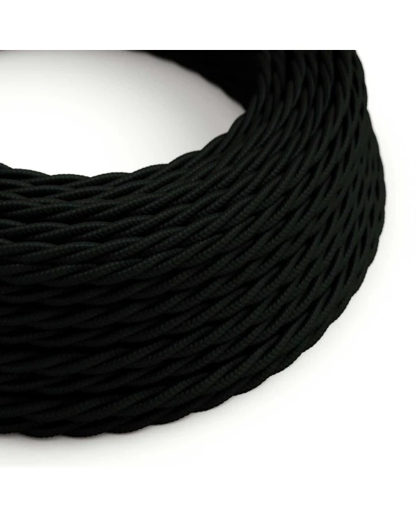 Twisted Electric Cable covered by Rayon solid color fabric TM04 Black