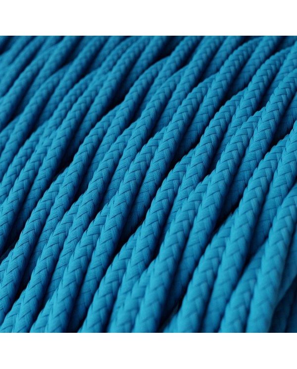 Twisted Electric Cable covered by Rayon solid color fabric TM11 Cyan