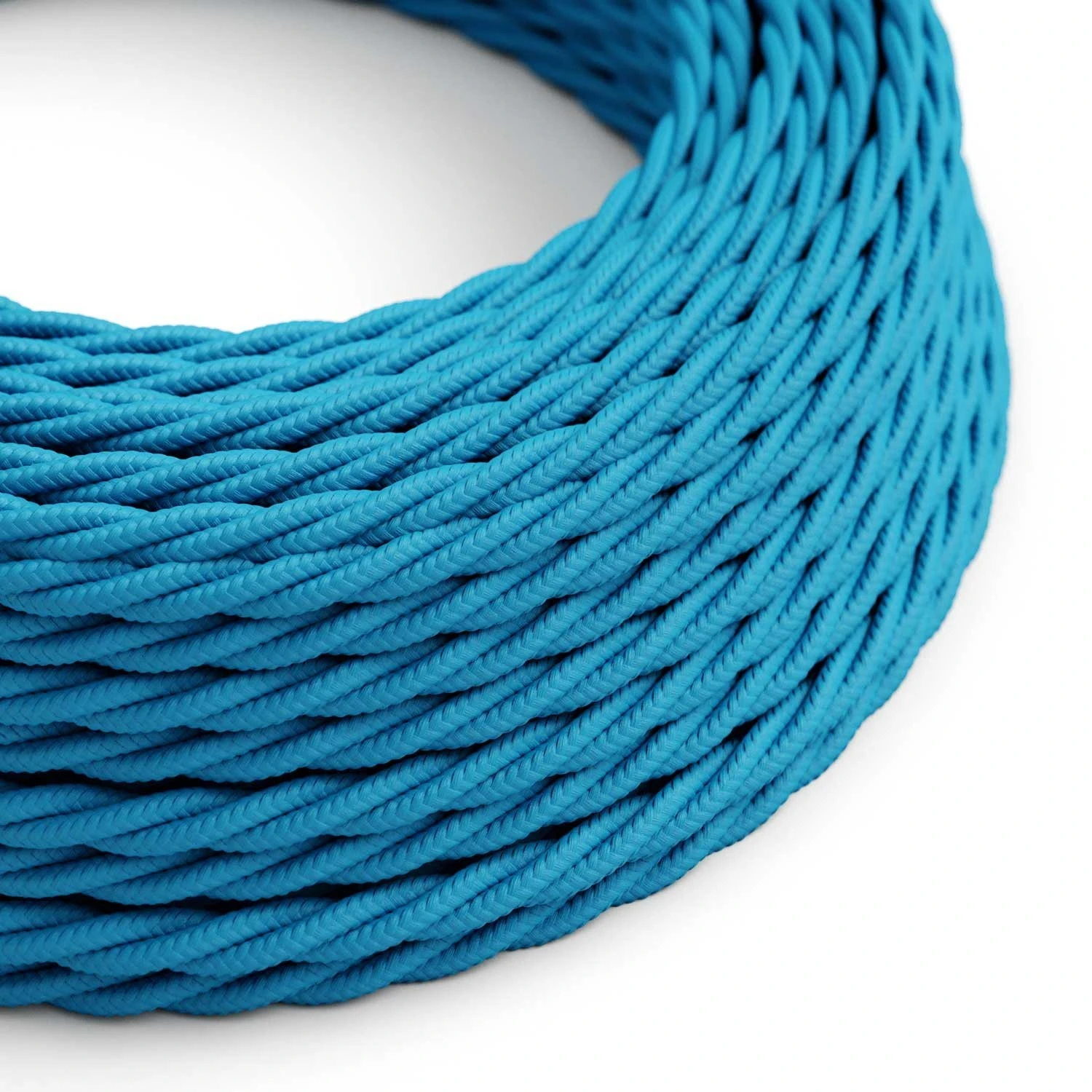 Twisted Electric Cable covered by Rayon solid color fabric TM11 Cyan