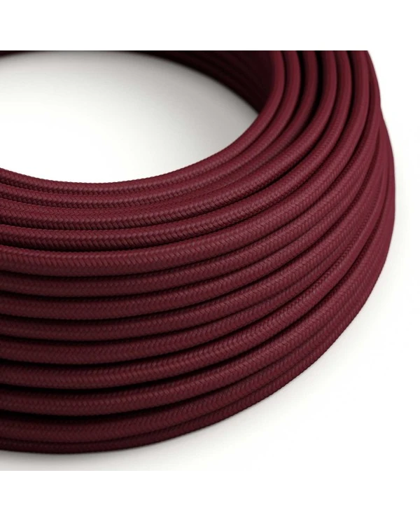 Round Electric Cable covered by Rayon solid color fabric RM19 Burgundy