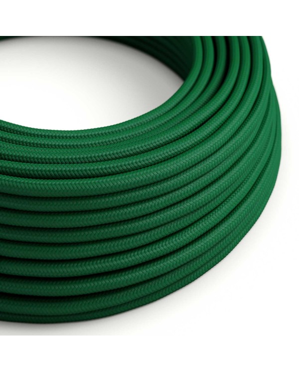 Round Electric Cable covered by Rayon solid color fabric RM21 Dark Green