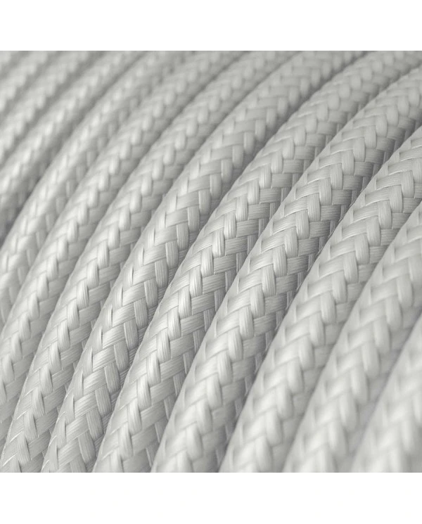 Round Electric Cable covered by Rayon solid color fabric RM02 Silver