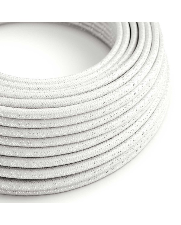 Round Glittering Electric Cable covered by Rayon solid color fabric RL01 White
