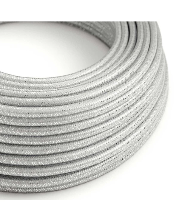 Round Glittering Electric Cable covered by Rayon solid color fabric RL02 Silver