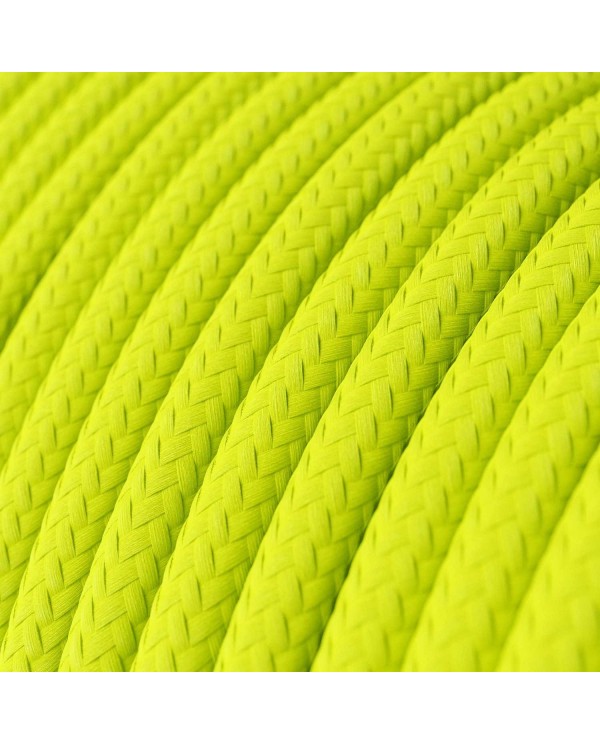Round Electric Cable covered by Rayon solid color fabric RF10 Fluo Yellow