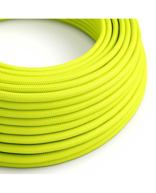 Round Electric Cable covered by Rayon solid color fabric RF10 Fluo Yellow