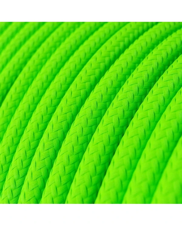 Round Electric Cable covered by Rayon solid color fabric RF06 Fluo Green