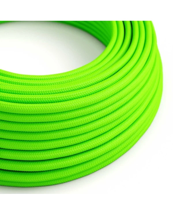 Round Electric Cable covered by Rayon solid color fabric RF06 Fluo Green