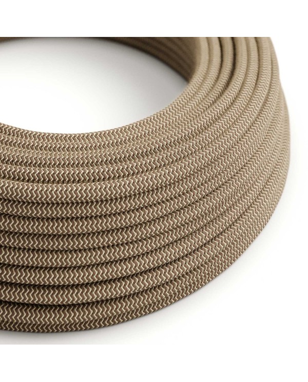 Round Electric Cable covered by Colored Bark ZigZag Cotton and Natural Linen RD73