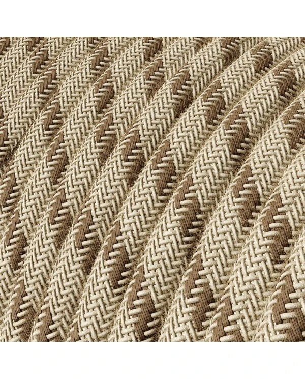 Round Electric Cable covered by Colored Bark Stripes Cotton and Natural Linen RD53