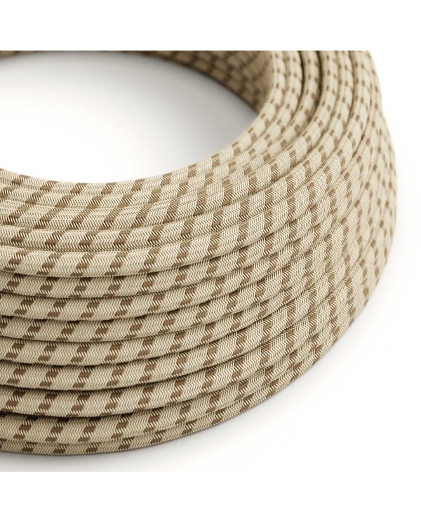 Round Electric Cable covered by Colored Bark Stripes Cotton and Natural Linen RD53