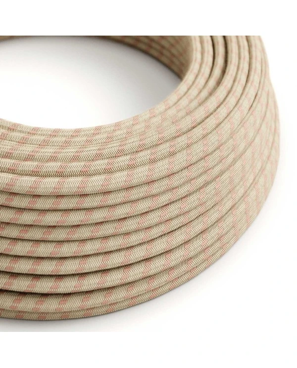 Round Electric Cable covered by Ancient Pink Stripes Cotton and Natural Linen RD51