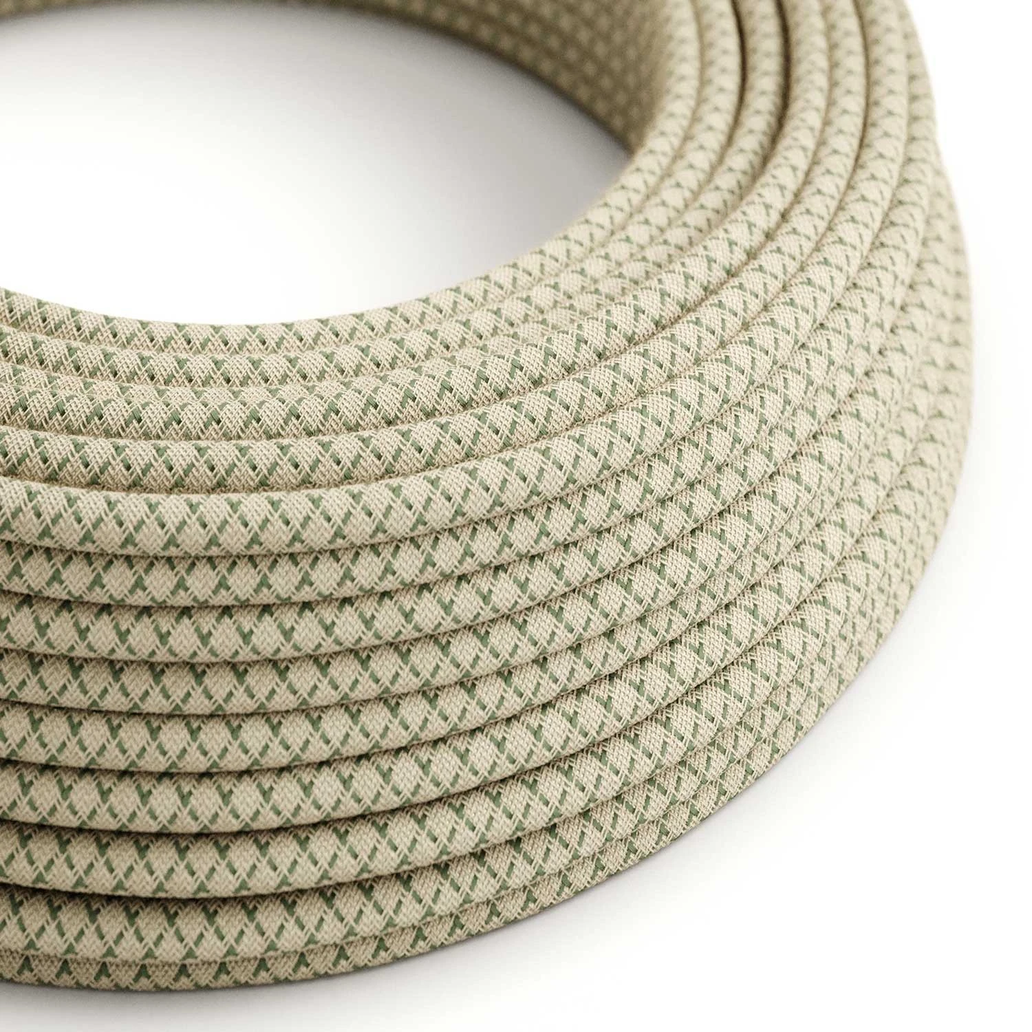 Round Electric Cable covered by Green Thyme Lozanga Cotton and Natural Linen RD62