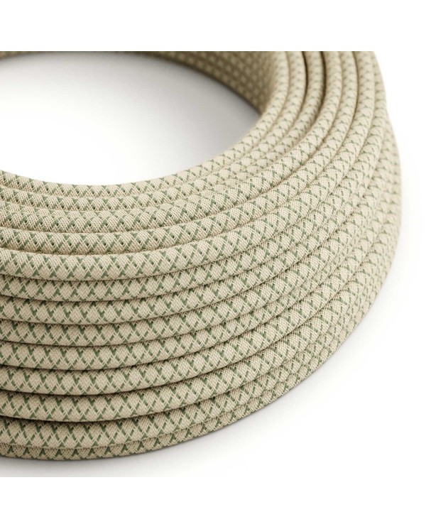 Round Electric Cable covered by Green Thyme Lozanga Cotton and Natural Linen RD62