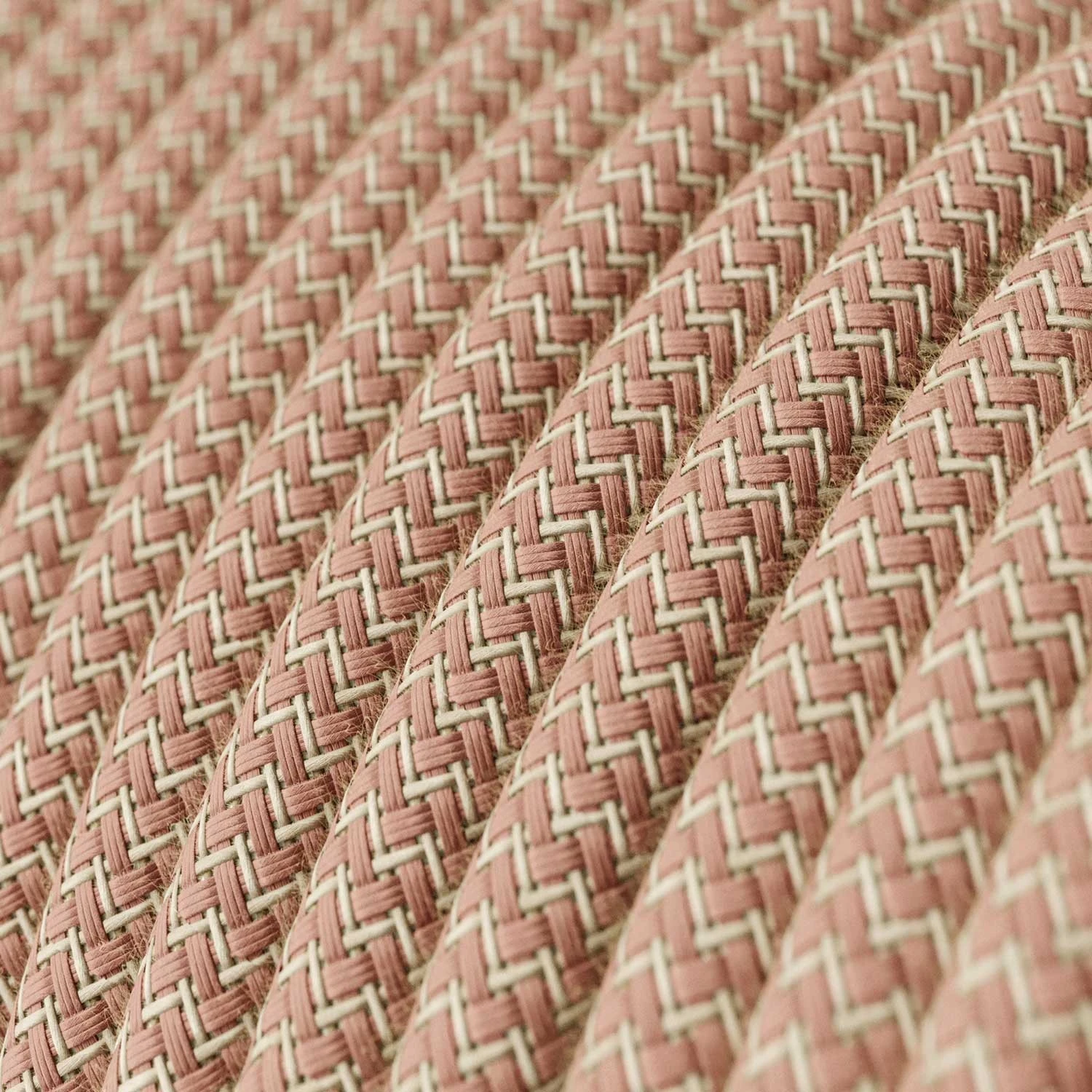 Round Electric Cable covered by Ancient Pink ZigZag Cotton and Natural Linen RD71