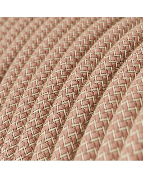 Round Electric Cable covered by Ancient Pink ZigZag Cotton and Natural Linen RD71