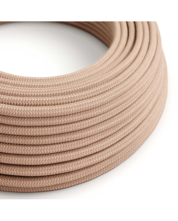 Round Electric Cable covered by Ancient Pink ZigZag Cotton and Natural Linen RD71