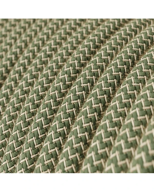 Round Electric Cable covered by Green Thyme ZigZag Cotton and Natural Linen RD72