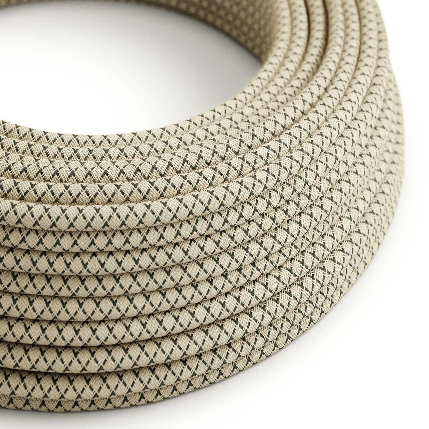 Round Electric Cable covered by Anthracite Lozanga Cotton and Natural Linen RD64