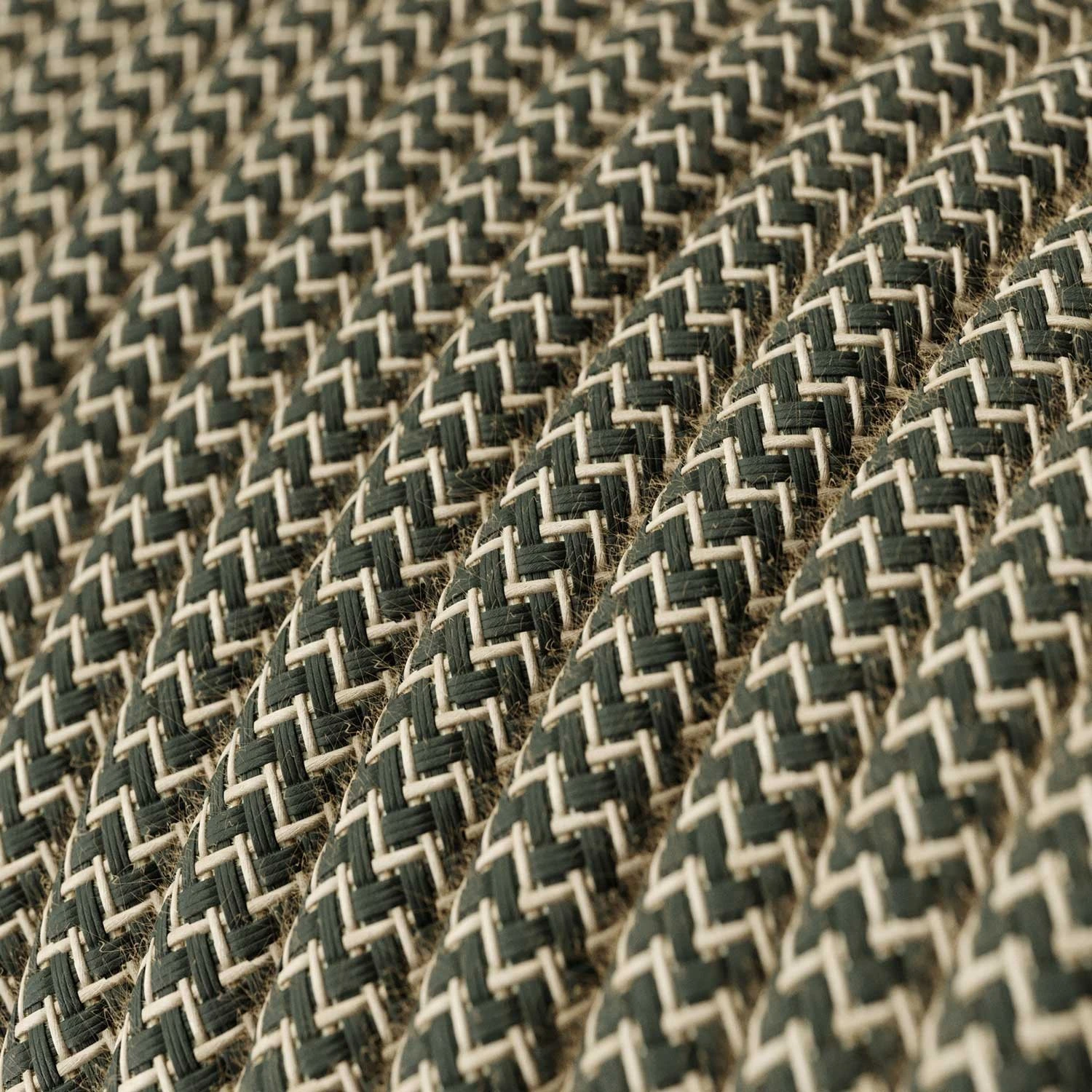 Round Electric Cable covered by Anthracite ZigZag Cotton and Natural Linen RD74