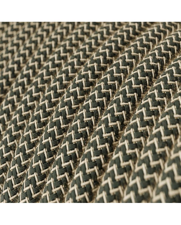 Round Electric Cable covered by Anthracite ZigZag Cotton and Natural Linen RD74