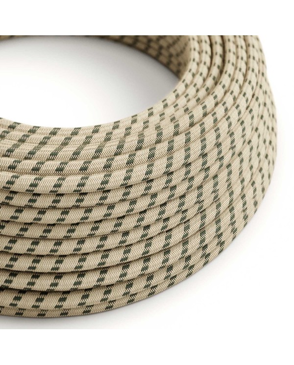Round Electric Cable covered by Anthracite Stripes Cotton and Natural Linen RD54