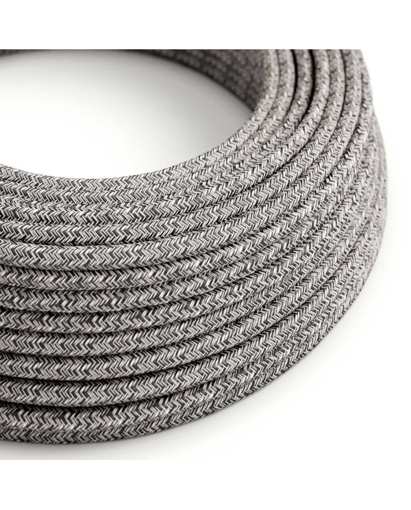 Round electric cable covered by Black Onyx Tweed Cotton, Natural Linen and finishing Glitter RS81