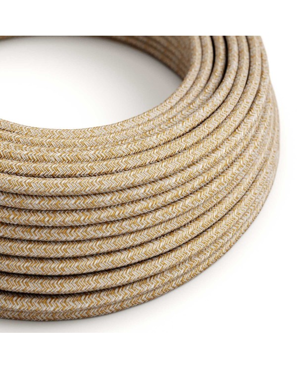Round electric cable covered by Russet Tweed Cotton, Natural Linen and finishing Glitter RS82