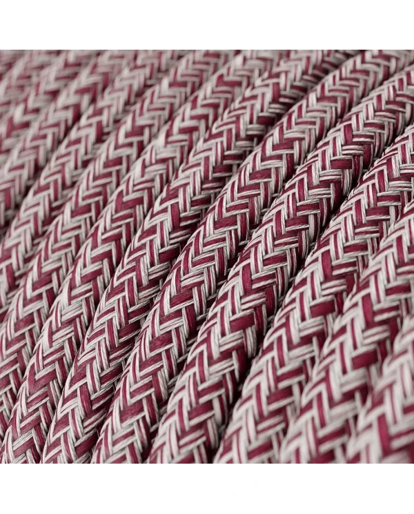 Round electric cable covered by Burgundy Tweed Cotton, Natural Linen and finishing Glitter RS83