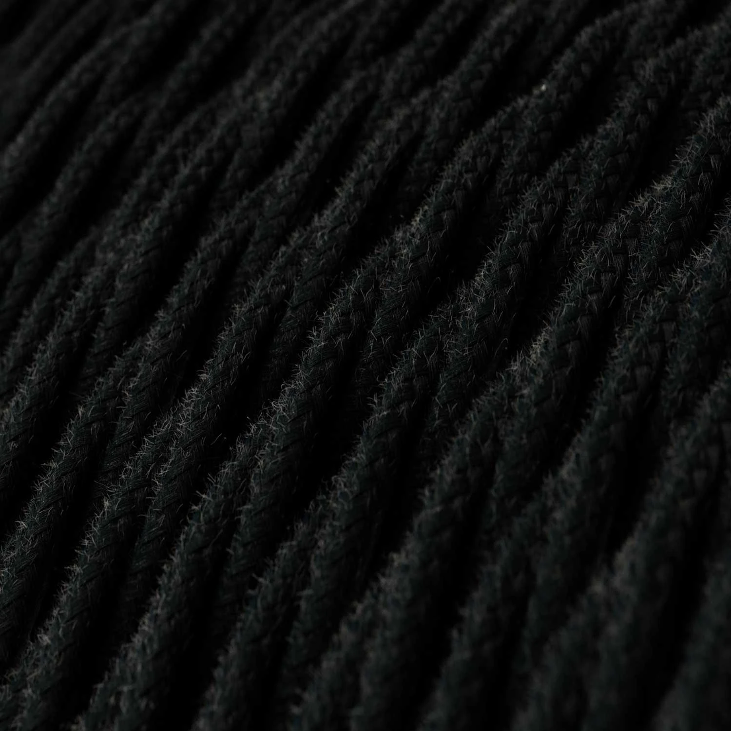 Twisted Electric Cable covered by Cotton solid color fabric TC04 Black