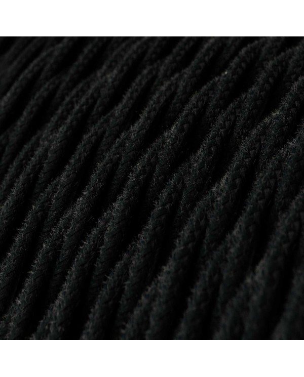 Twisted Electric Cable covered by Cotton solid color fabric TC04 Black
